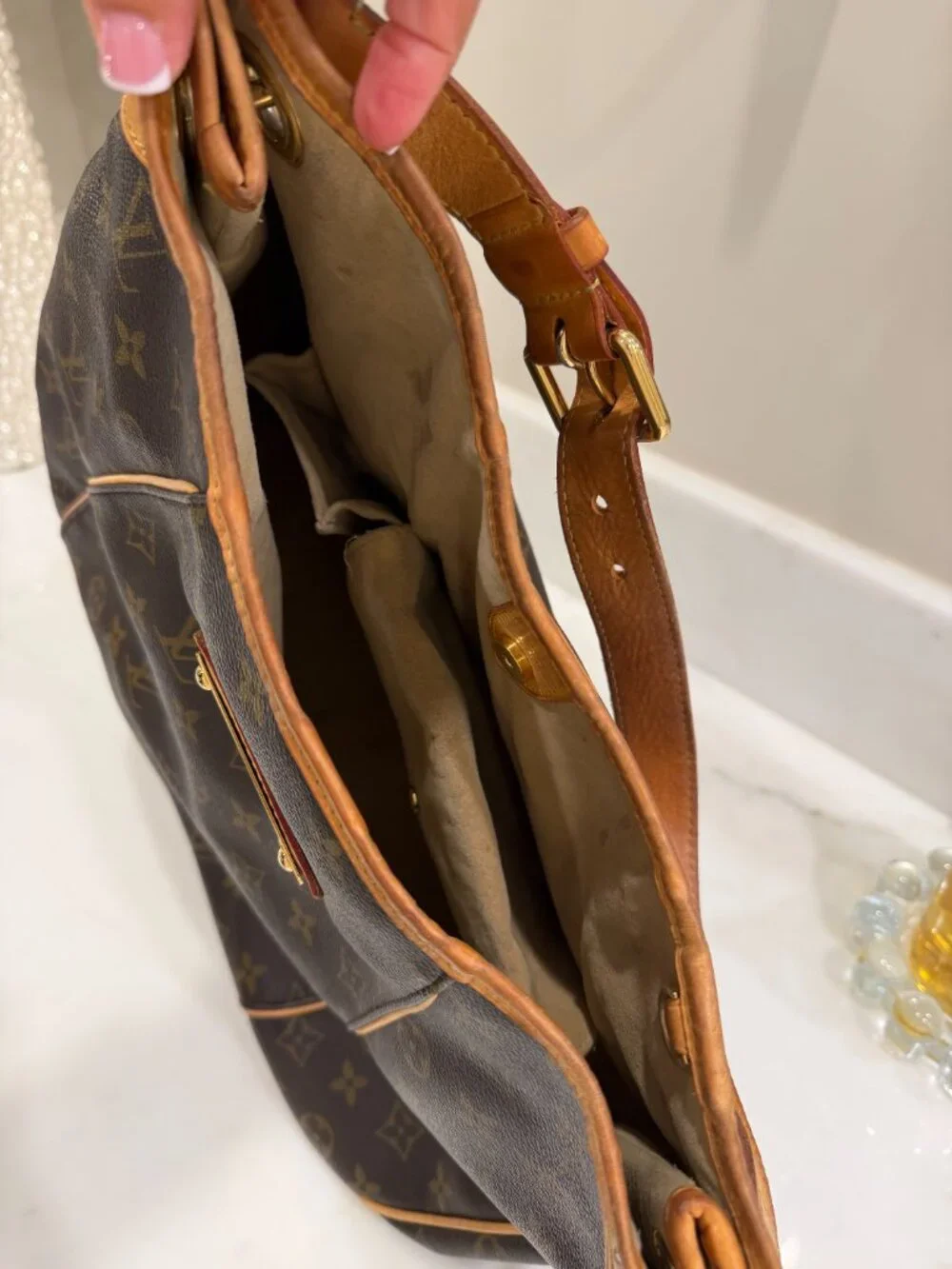 Louis Vuitton Brown Monogram Galleria GM Shoulder Bag with Tan Trim